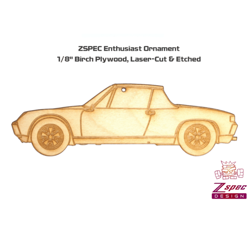 ZSPEC Laser-Engraved Birch Ornament, Style: Porsche 914, ~5-inch Wide