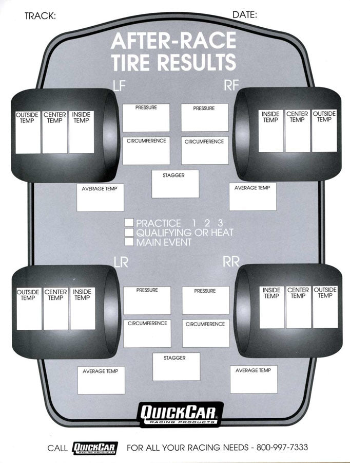 After Race Tire Set-Up Forms (50 PK) - 51215