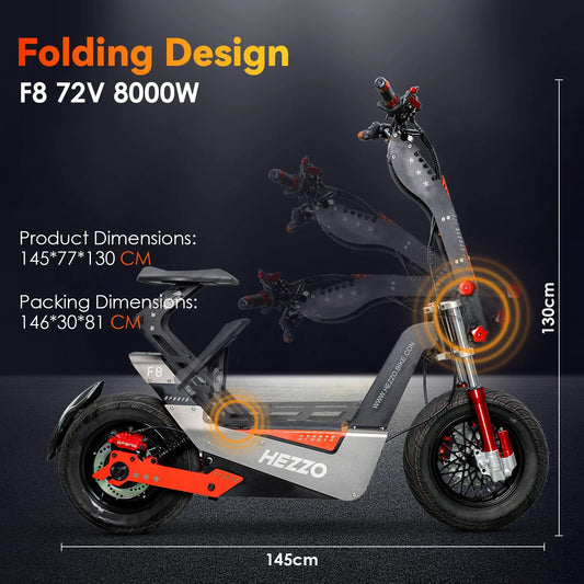 HEZZO-F8 Electric Scooter - 8000W Power, Max Speed 100 Km/h