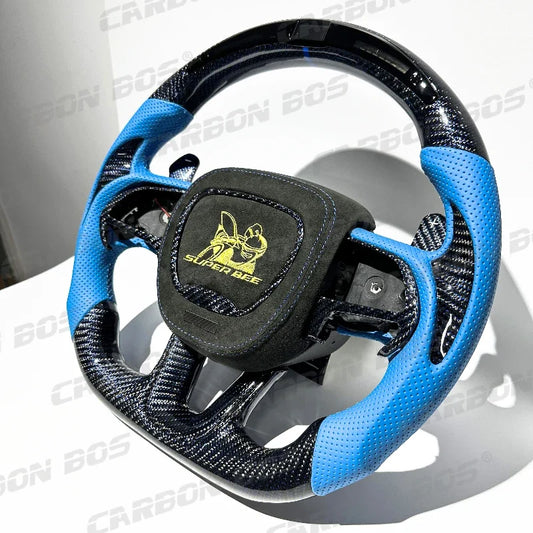 Rapid Vehicles Carbon Fiber Custom Smart LED RPM Racing Steering Wheel for Dodge/Challenger...