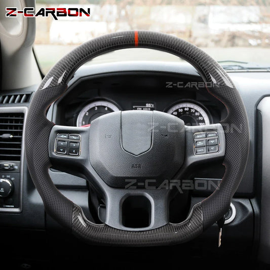 Rapid Vehicles Carbon Fiber Steering Wheel For Dodge Ram 1500 2500 3500 2012‑2018 Perforated...
