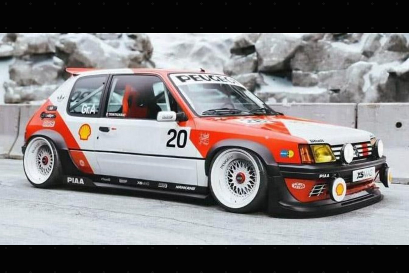 Solido 1990 Peugeot 205 GTI Black Fish M Tribute White & Red 1:18