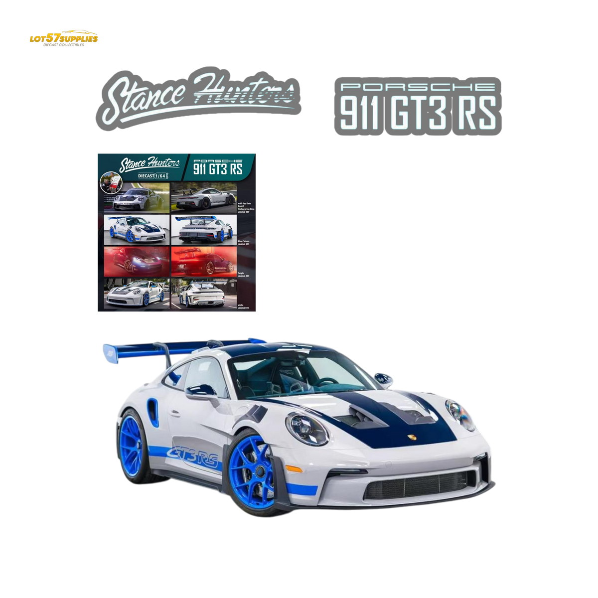 (Pre-Order) Stance Hunters Porsche 911 GT3 RS Blue Carbon 1:64