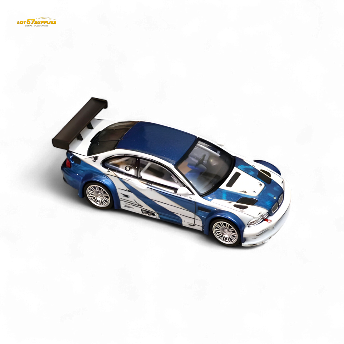 Ghost Player BMW E46 M3 GTR White Blue Comic NFS Livery 1:64