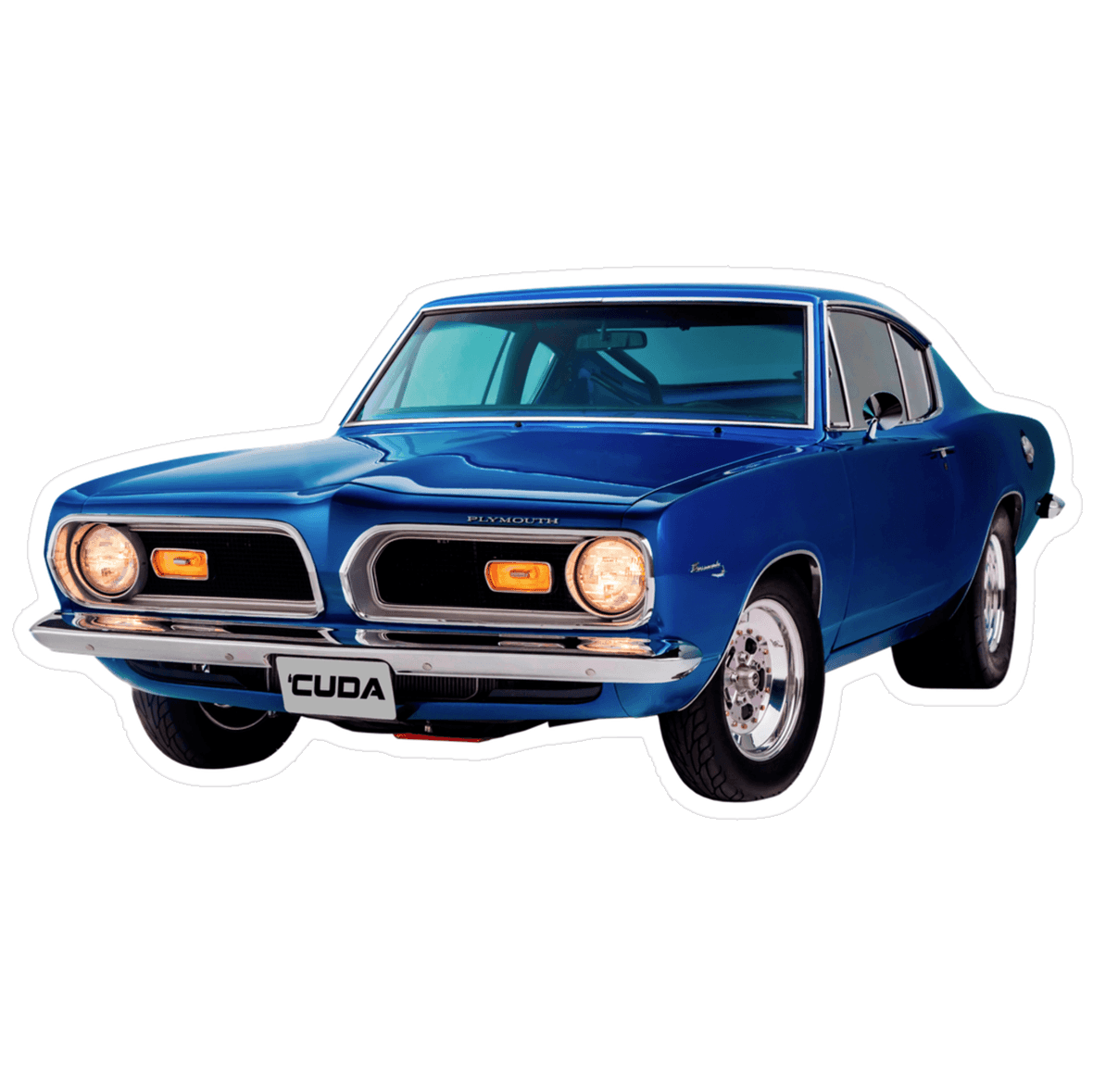 Plymouth Barracuda 'CUDA Muscle Car Vinyl Decal / Sticker, Blue