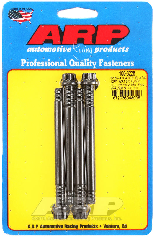ARP 5/16-24 X 4.000 black 12pt water pump pulley w/ 2.750in fan spacer stud kit 100-3228