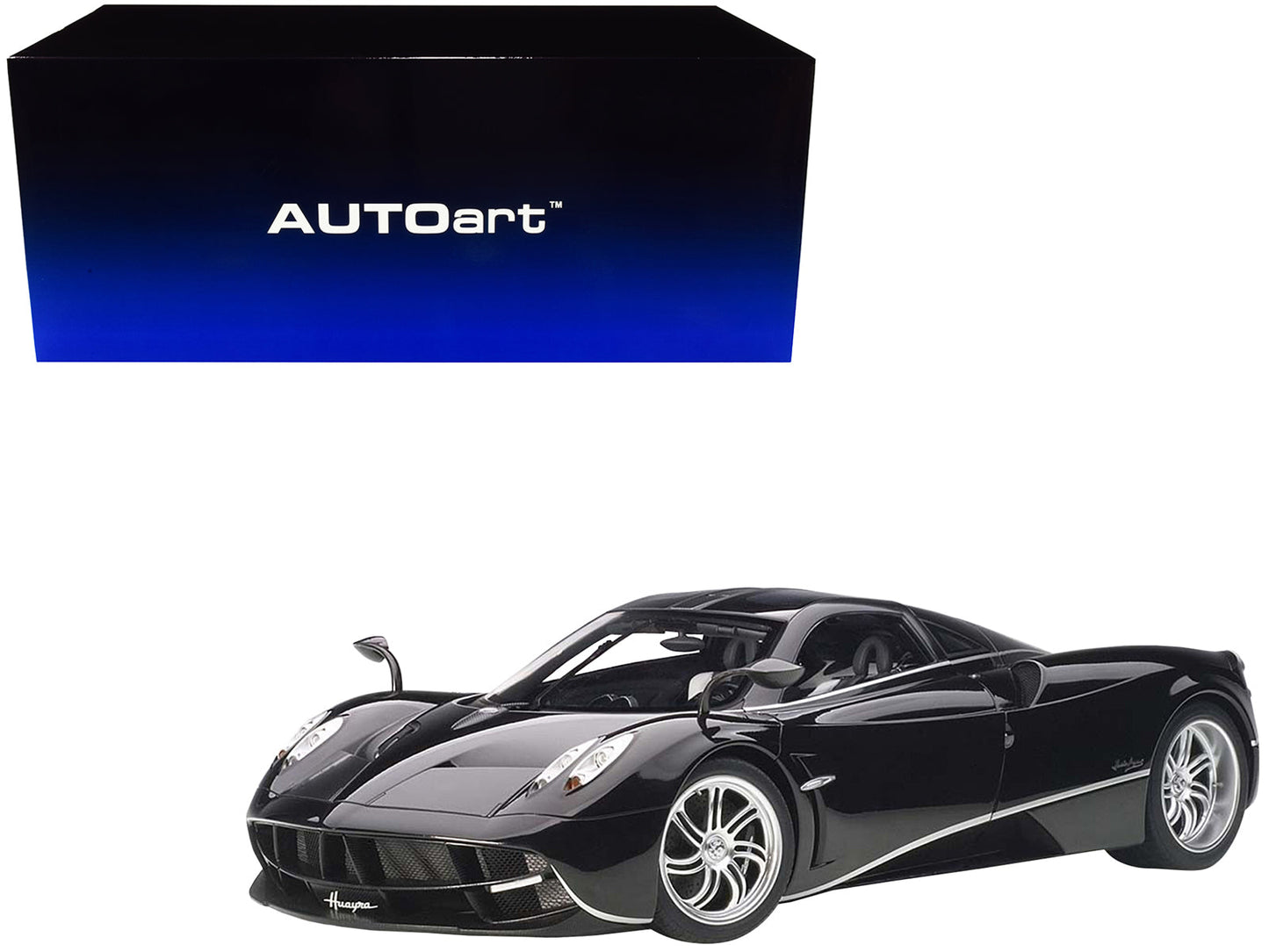 Pagani Huayra Gloss Black with Silver Stripes and Silver Wheels 1/12 Model Car by Autoart free shipping USA