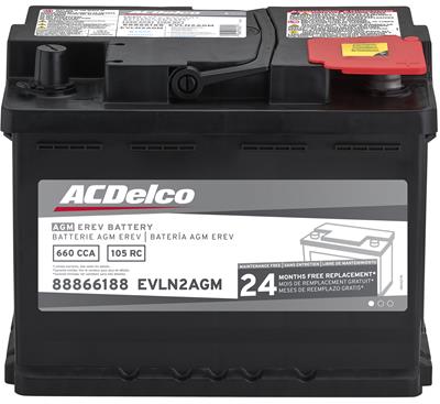 ACDelco Battery, EREV, AGM, 12 Volt, 660 Amps, for use on Acura®, Chevrolet, Cadillac, Jeep, for - EVLN2AGM