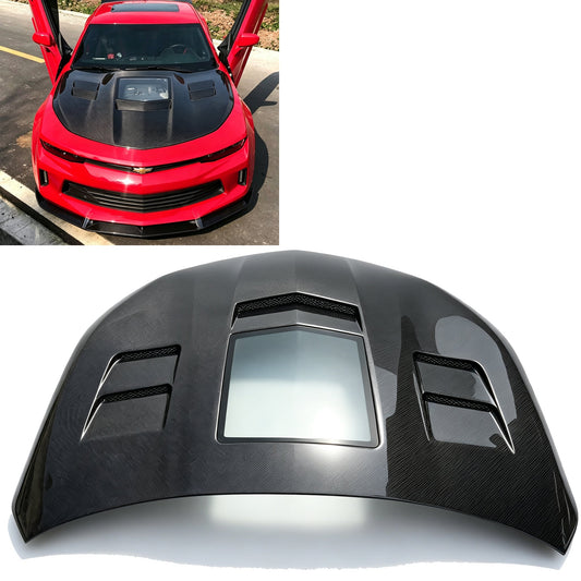 Dry Carbon Fiber Hood With Transparent Glass Window for Chevrolet Camaro