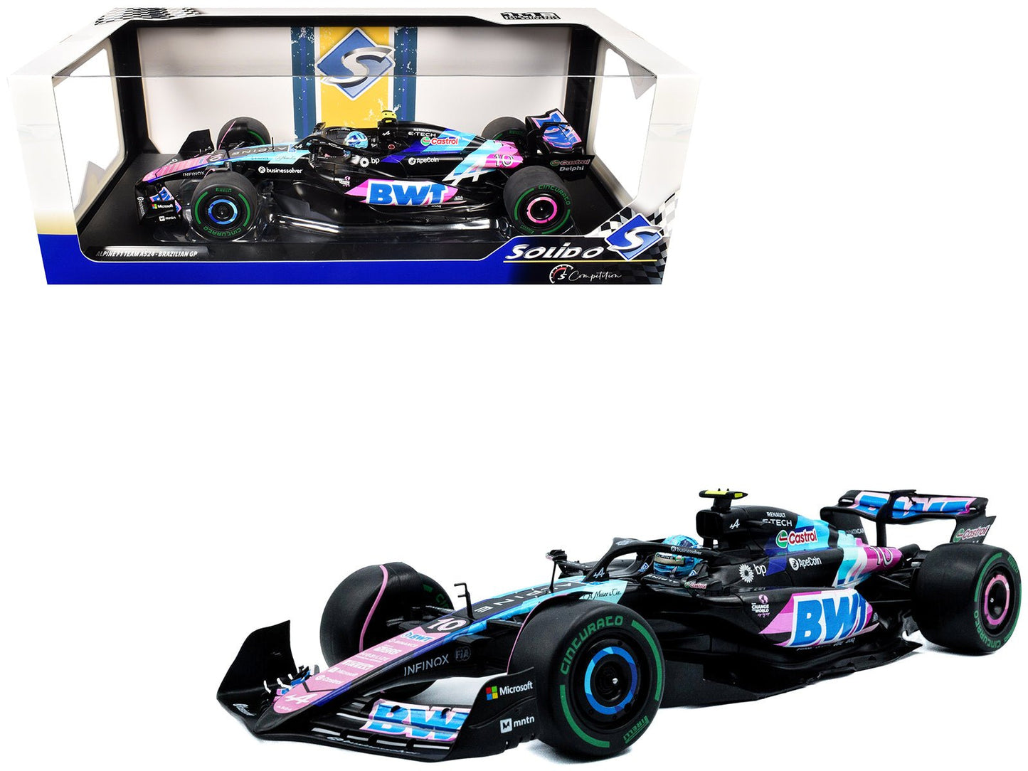 Alpine A524 #10 Pierre Gasly "BWT" 3rd Place Formula One F1 "Sao Paulo GP" (2024) "Competition" Series 1/18 Diecast Model Car by Solido free shipping USA