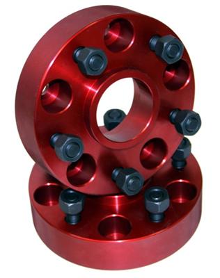 Alloy USA Wheel Spacers, 1.25 in. Thick, Aluminum, Red Anodized, 5 x 5.5 in. Bolt Circle, Jeep, Pair - 11302