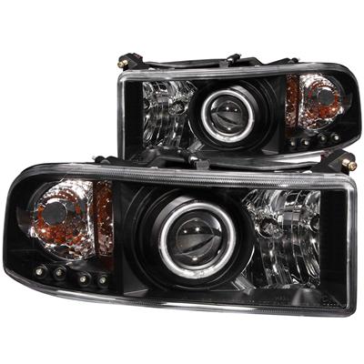 Anzo USA Headlight Assemblies, Projector with Halo, Clear Lens, Black Housing, Dodge, Set - 111065