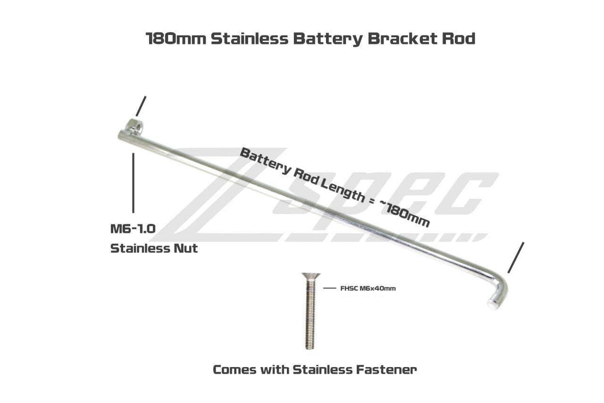 ZSPEC Battery Bracket Rod, 180mm, w/FHSC M6 Fastener, Stainless