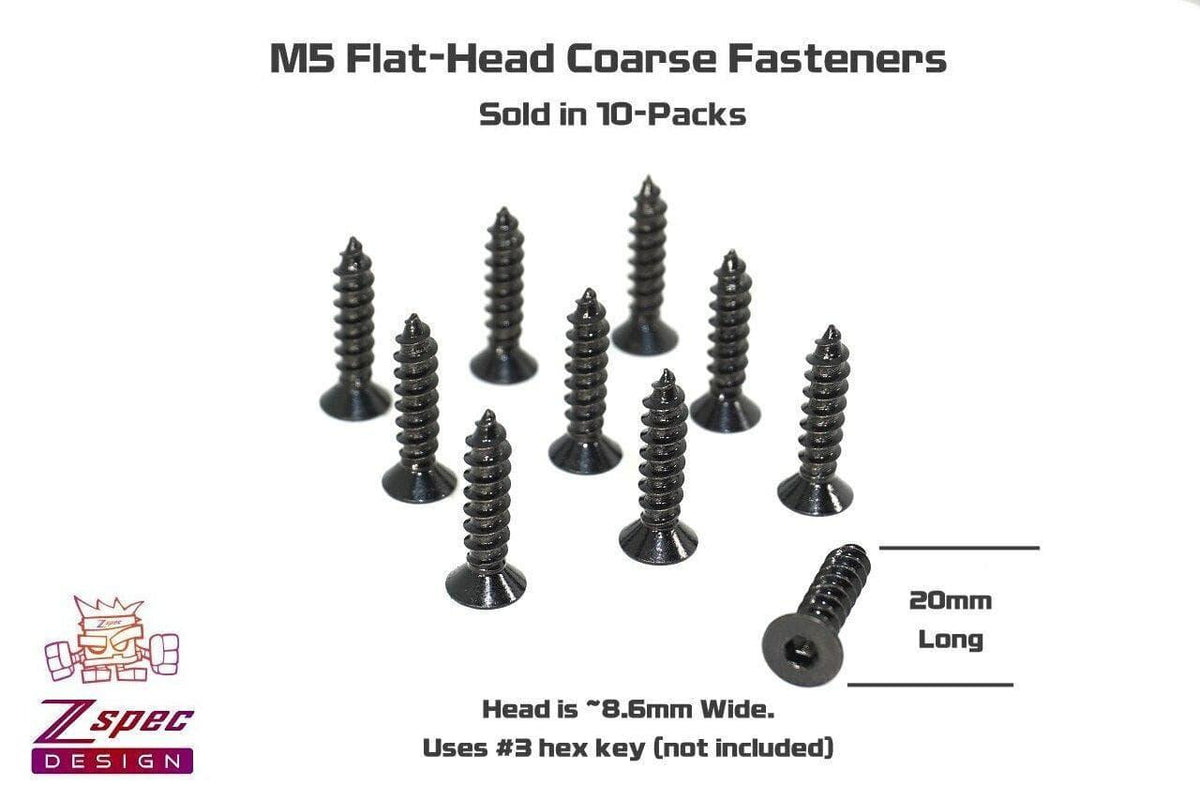 ZSPEC Black FHSC M5x20mm Coarse Flat-Head FHSC Fasteners, Stainless, 10-Pack
