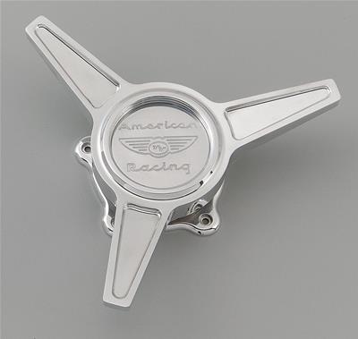 American Racing Center Cap, Aluminum, Polished, Bolt-On, Spinner Style, Carlisle 3-Bar Design, Each - 41054031B1