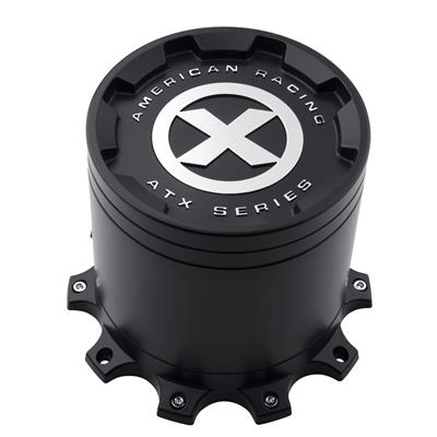 ATX Wheels Center Cap, Bolt-On, Flat, Plastic, Gloss Black, American Racing ATX Logo, Each - AO1900472GB