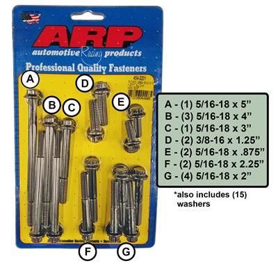 ARP Timing Cover Bolts, 12-point, Stainless Steel, Polished, Ford, 4.7L, 5.0L, Kit - 4543201
