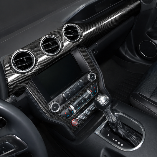 Dry Carbon Fiber Dashboard Center Trim Cover For Ford Mustang