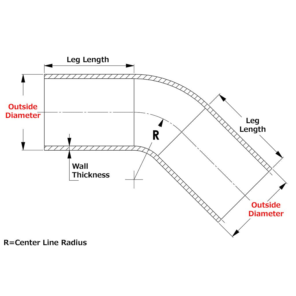 HPS Performance Products HPS 5" OD 45 Degree Bend 6061 Aluminum Elbow Pipe Tubing w/ 7-1/2" CLR