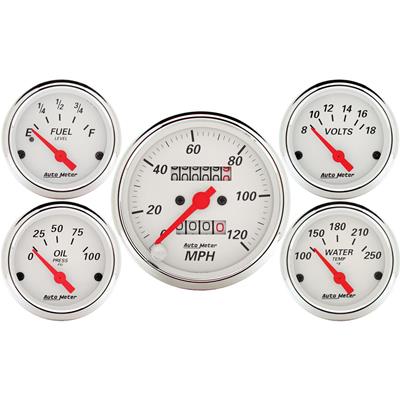 AutoMeter Gauge Kit, Analog, Arctic White, Speedometer, Water Temperature, Fuel Level, Voltmeter - 1300