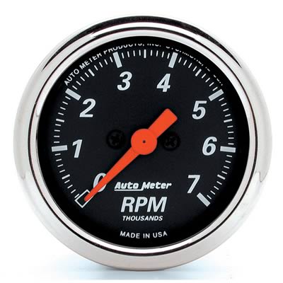 AutoMeter Tachometer, Designer Black, 0-7,000 rpm, 2 1/16 in., Analog, Electrical, Each - 1477