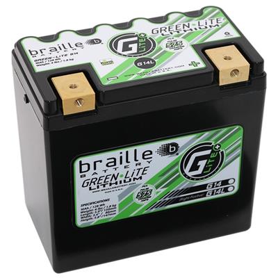 Braille Battery Lithium "GREEN-LiTE" 12 Volt Batteries - POWERSPORTS, 12.5 Amp Hour, left side - G14S