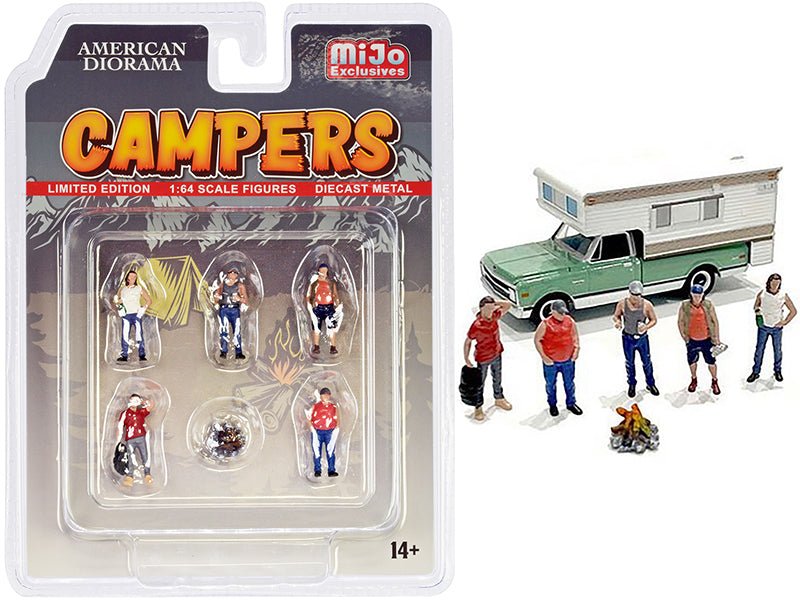 "Campers" 6 piece Diecast Set (5 Figurines and 1 Accessory) for 1/64 Scale Models by American Diorama free shipping USA