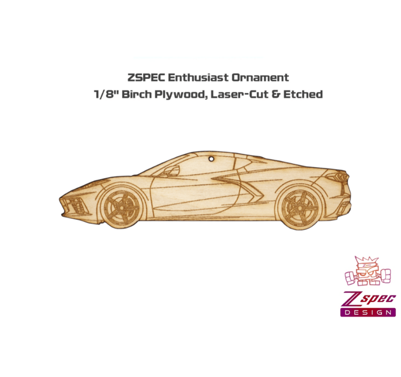 ZSPEC Laser-Engraved Wood Ornament, Style: Corvette C8, Birch