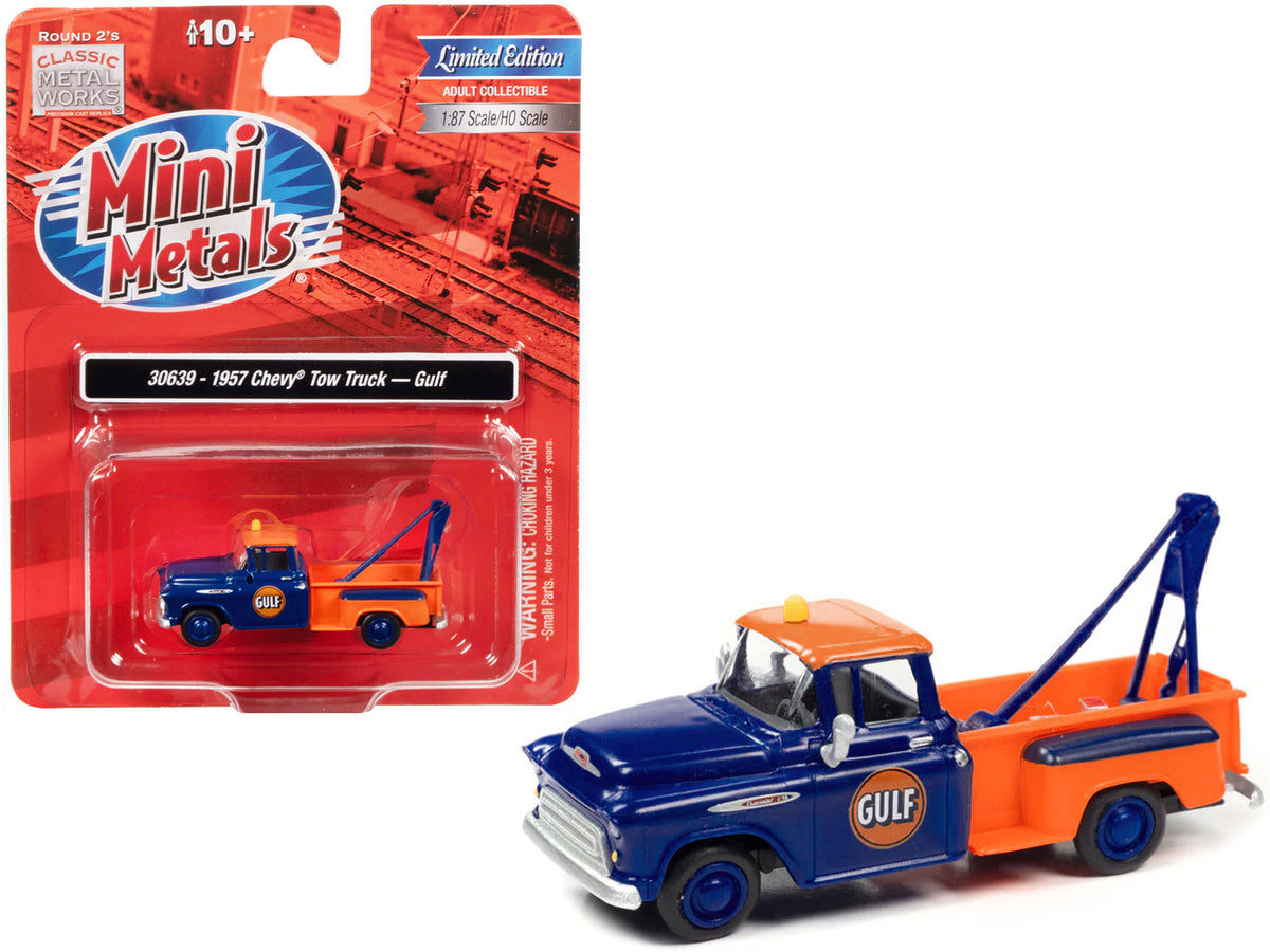 Rapid Vehicles 1957 Chevrolet Stepside Tow Truck "Gulf" Blue and Orange 1/87 (HO) Scale Model Car...