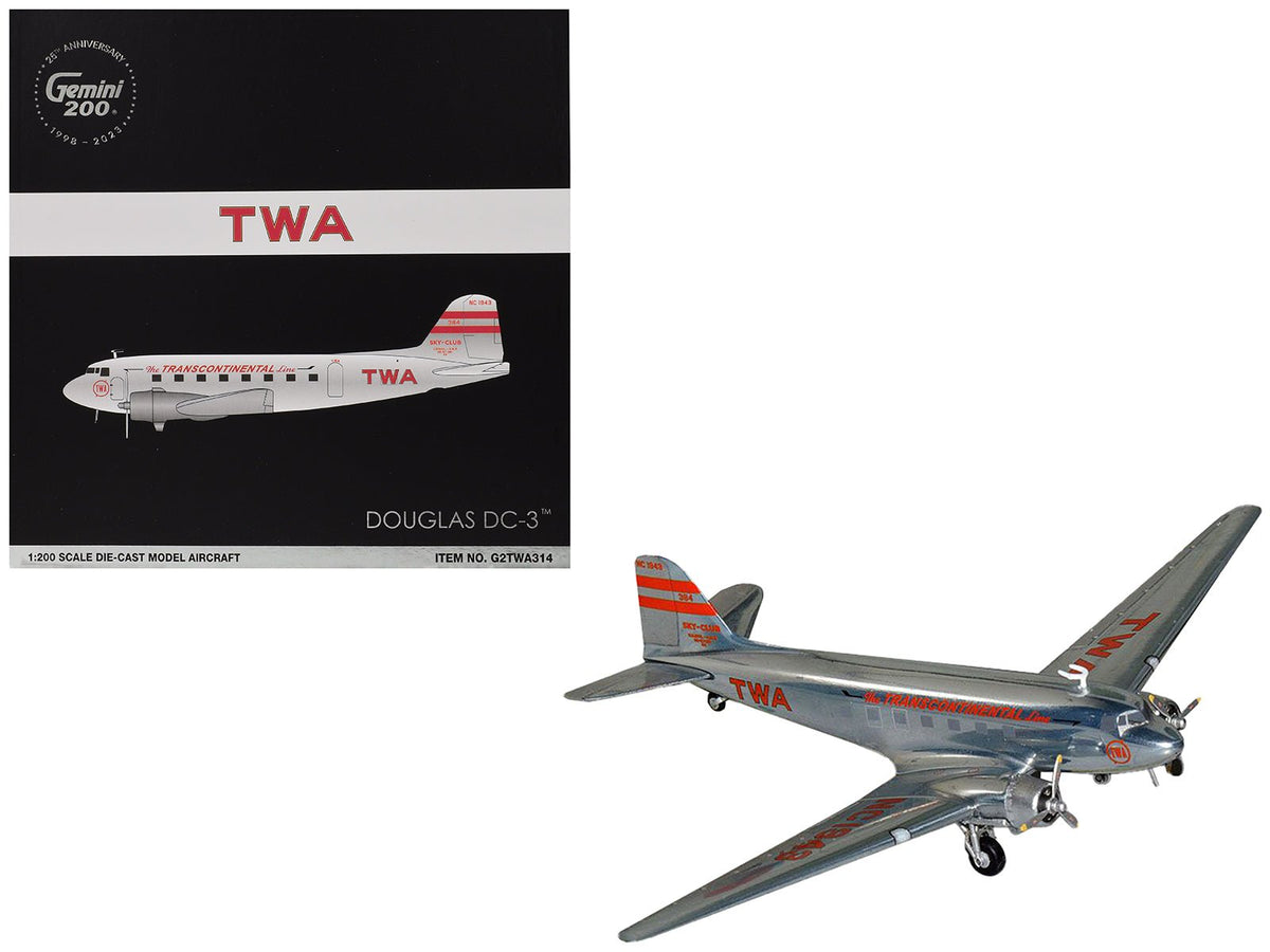 Rapid Vehicles Douglas DC-3 Commercial Aircraft "TWA (Trans World Airlines)" (NC1943) Polished...