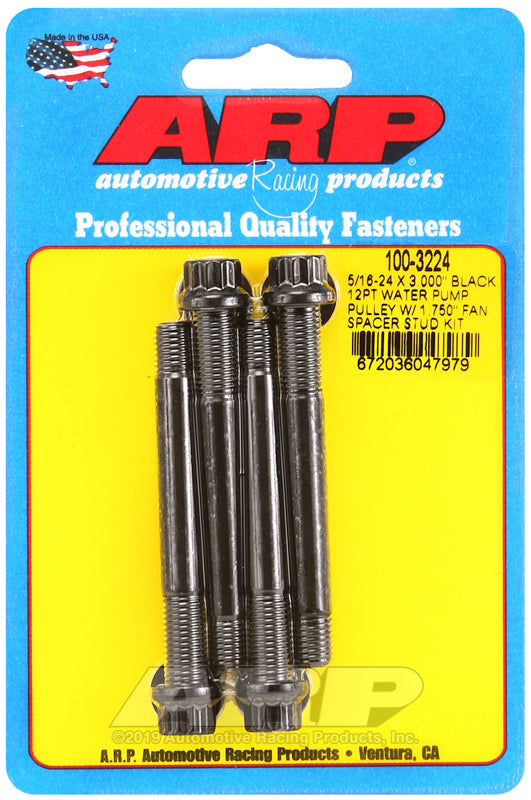 ARP 5/16-24 X 3.000 black 12pt water pump pulley w/ 1.750in fan spacer stud kit 100-3224