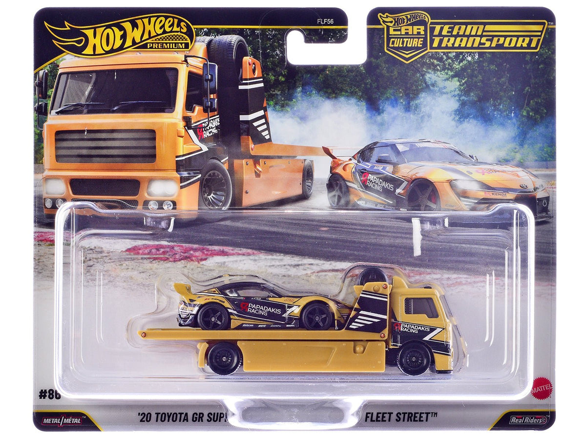 Rapid Vehicles Fleet Street Flatbed Truck Yellow with Graphics and 2020 Toyota GR Supra #15...