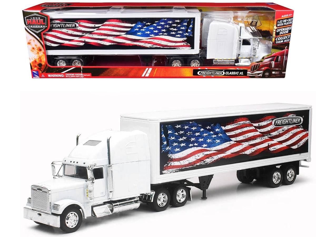 Rapid Vehicles Freightliner Classic XL Truck White with Dry Van Trailer White with Patriotic...