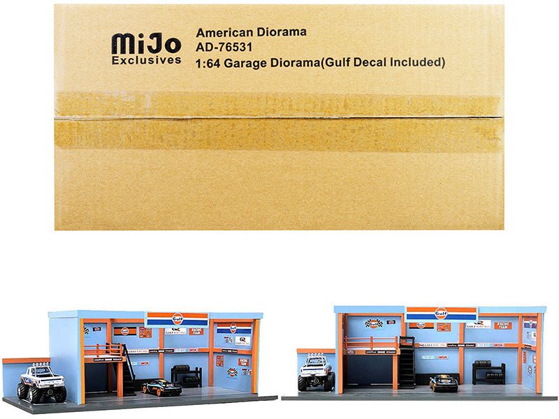 Rapid Vehicles "Garage Diorama Gulf Oil" Diorama with Decals for 1/64 Scale Models by American...