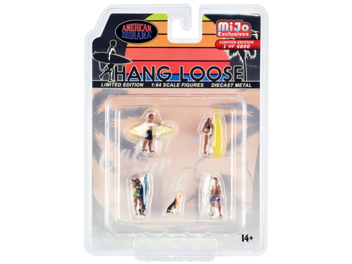 Rapid Vehicles "Hang Loose" 5 piece Diecast Set (4 Surfer Figures and 1 Dog) Limited Edition to...