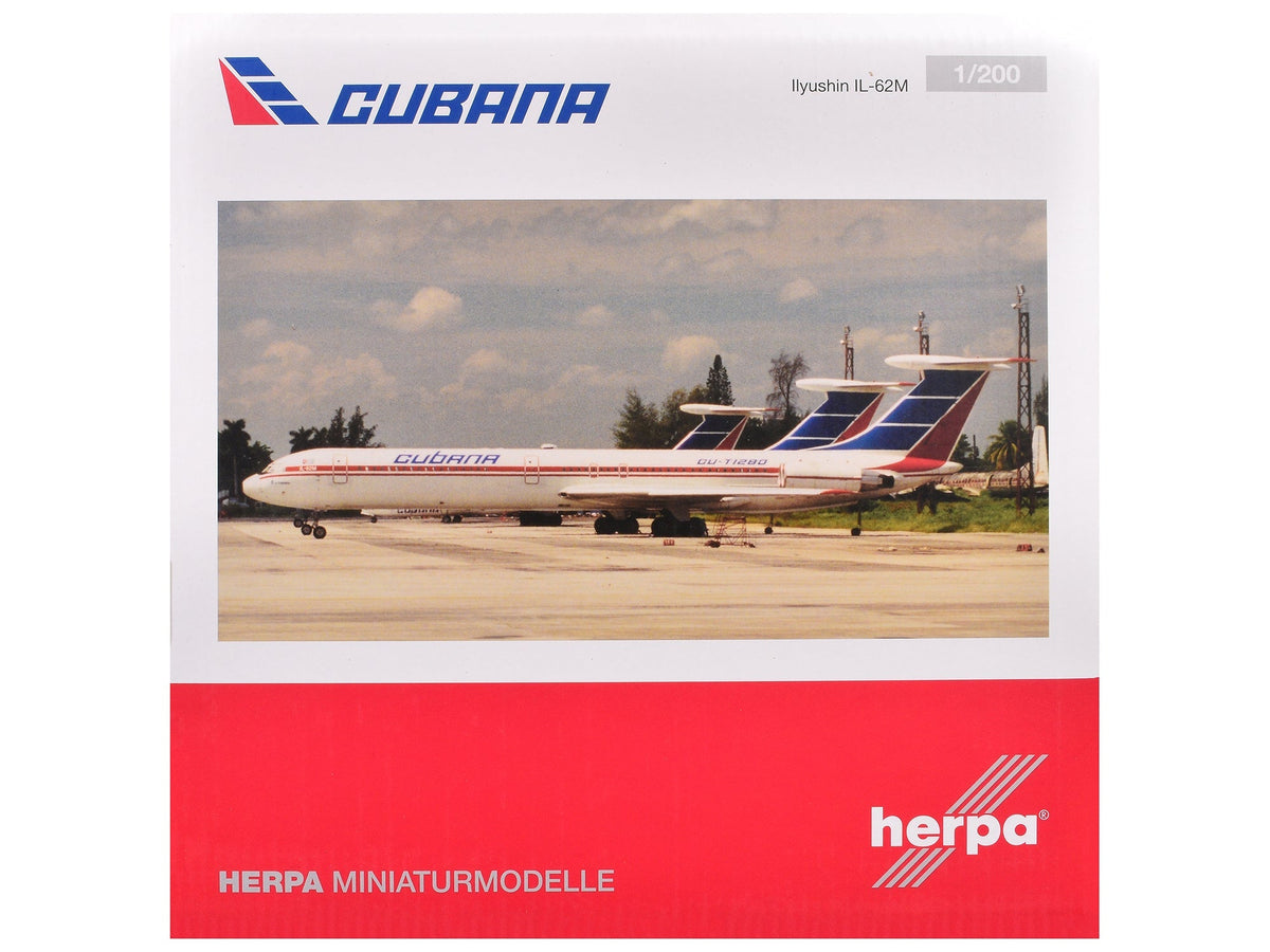 Rapid Vehicles Ilyushin IL-62M Commercial Aircraft "Cubana de Aviacion" (T1280) White with Blue...