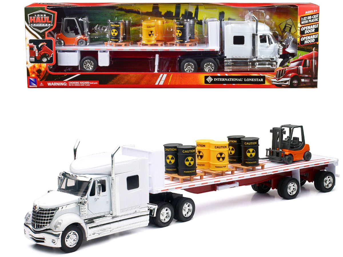 Rapid Vehicles International Lonestar Flatbed Truck White with 6 Toxic Barrels 3 Pallets and...