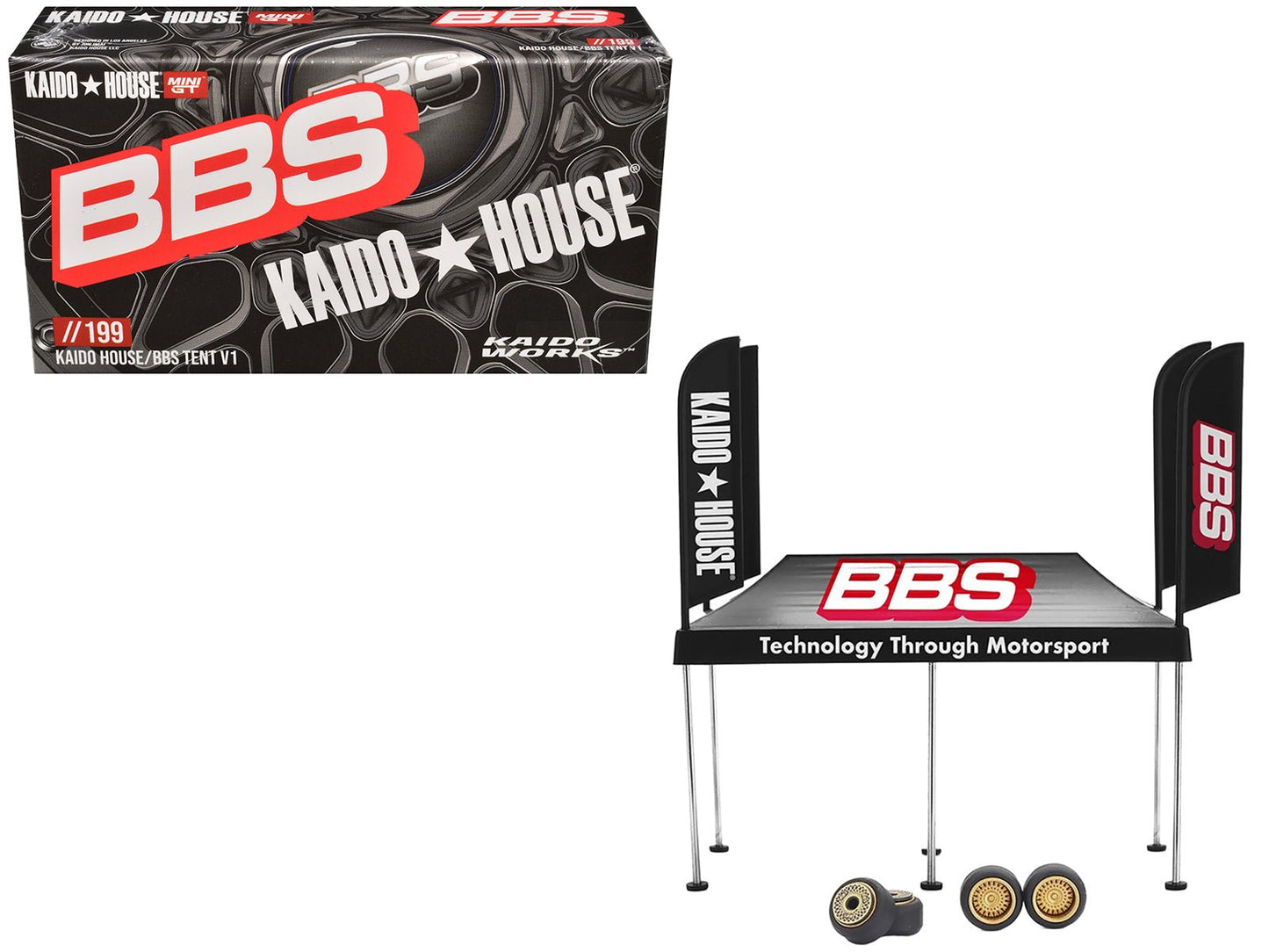 Kaido House "BBS" Tent V1 Black with Extra Wheels for 1/64 Scale Models by Mini GT free shipping USA