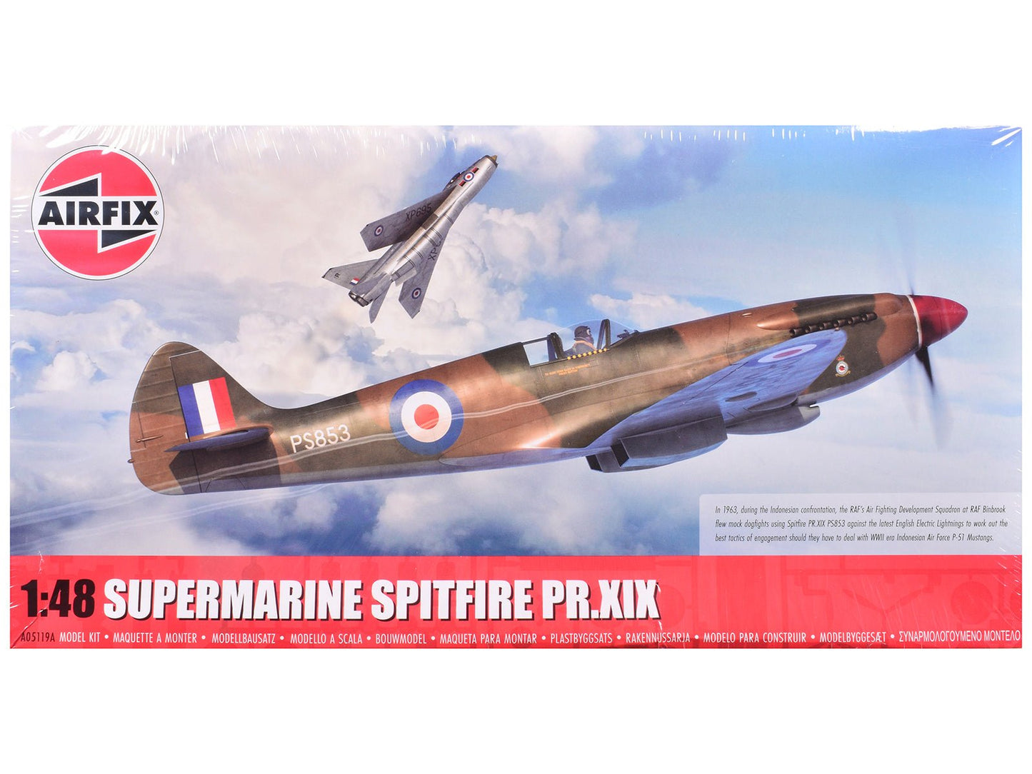 Level 2 Model Kit Supermarine Spitfire PR.XIX Fighter Aircraft with 3 Scheme Options 1/48 Plastic Model Kit by Airfix free shipping USA