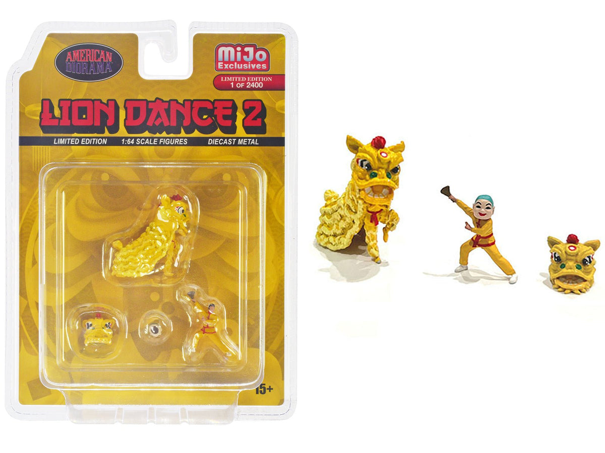 Rapid Vehicles "Lion Dance 2" 4 piece Diecast Figure Set (1 Figures 1 Lion 2 Accessories) Limited...