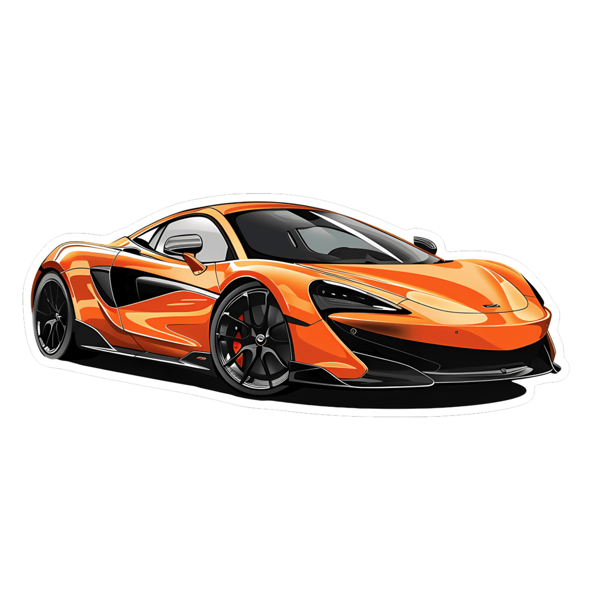 McLaren Cartoon-Style Front-Quarter-View Vinyl Decal / Sticker, Orange