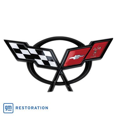 CA Emblem, Interior Waterfall Position, Black/White/Red, Corvette Crossed Flags Logo, Stock - 38237