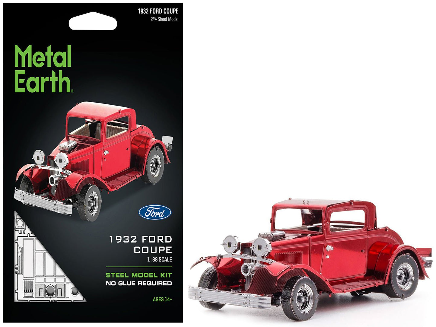 Model Kit 1932 Ford Coupe Red (Moderate Difficulty) Steel Model by Metal Earth free shipping USA