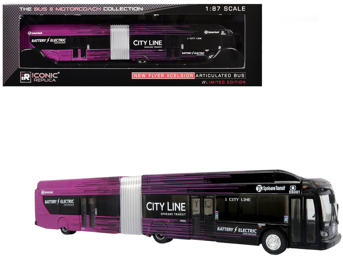 Rapid Vehicles New Flyer Xcelsior XE60 Articulated Transit Bus "Spokane Transit City Line" Black...