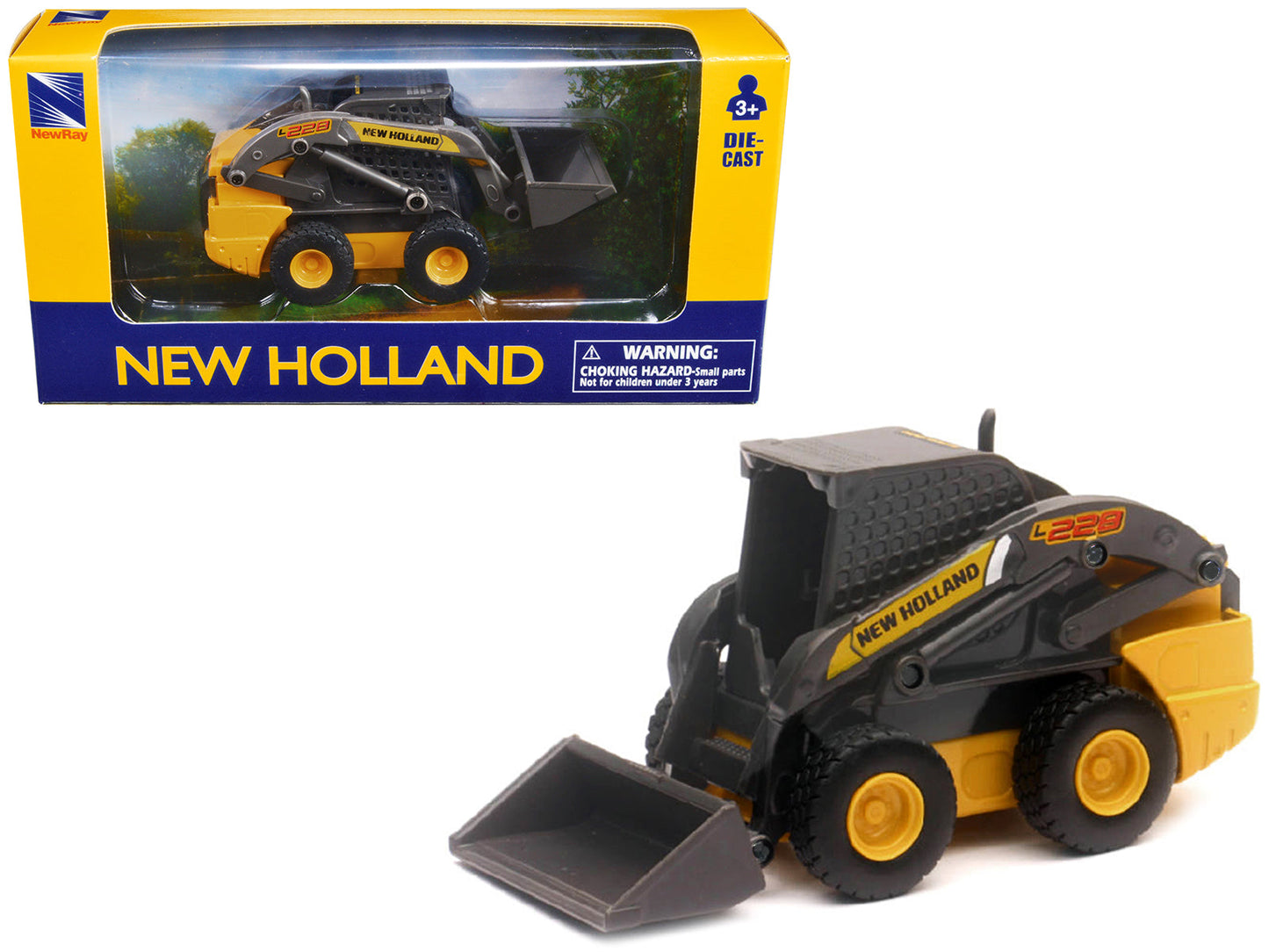 New Holland L228 Skid Steer Yellow Diecast Model by New Ray free shipping USA