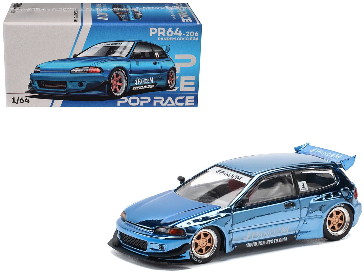 Rapid Vehicles Pandem Civic EG6 RHD (Right Hand Drive) Blue Chrome 1/64 Diecast Model Car by Pop...