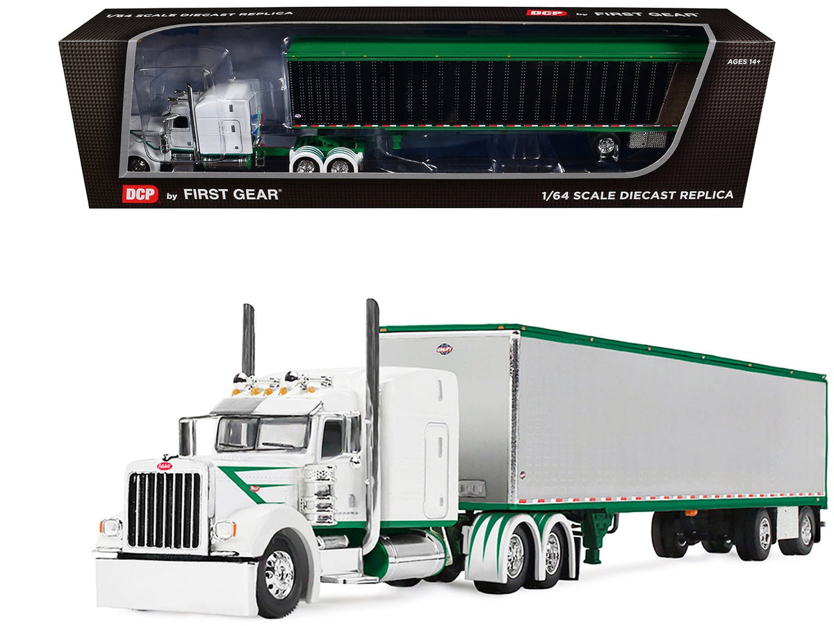 Rapid Vehicles Peterbilt 389 with 63" Mid-Roof Sleeper and 53' Utility Trailer White with Green...
