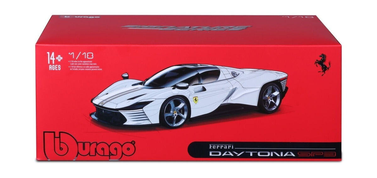 STM Diecast Bburago 2022 Ferrari Daytona SP3 White w/ Black Accents 1:18 - View 8