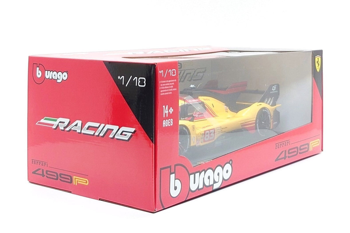 Bburago Ferrari 499P 3.0L Turbo V6 No 83 Team Ferrari AF Corse 4th WEC Qatar 2024 - Yellow 1:18