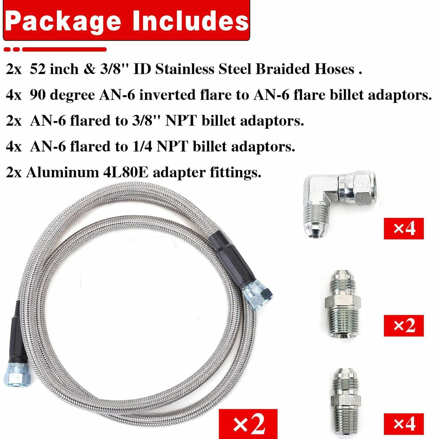 Flexible SS Braided Transmission Cooler Hose Line GM Chevy 1995 & Older 4L80E